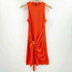 SHEIN Dress Size Large Ribbed Orange Tie Waist Bodycon Fitted Beach Pool Party